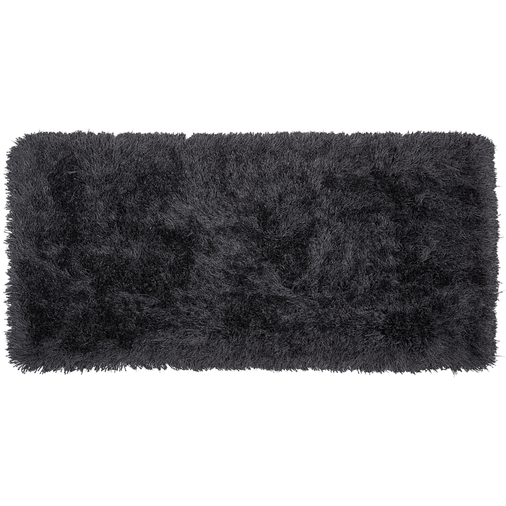 foto del prodotto tappeto shaggy tappeto a pelo lungo solido poliestere nero rettangolare 80 x 150 cm