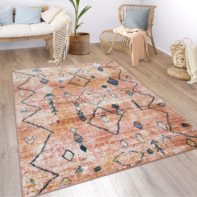 foto del prodotto tappeto soggiorno boho etnico marocchino moderno pelo corto con struttura beige 80x150 cm, multicolore paco home