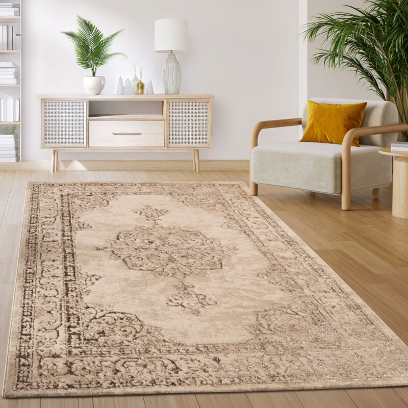 foto del prodotto tappeto soggiorno camera da letto a pelo corto motivo astratto orientale vintage beige 80x150 cm - paco home