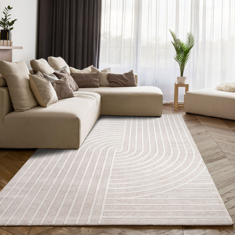 foto del prodotto tappeto soggiorno camera da letto pelo corto scandi boho geometrico tinta crema 200x280 cm paco home