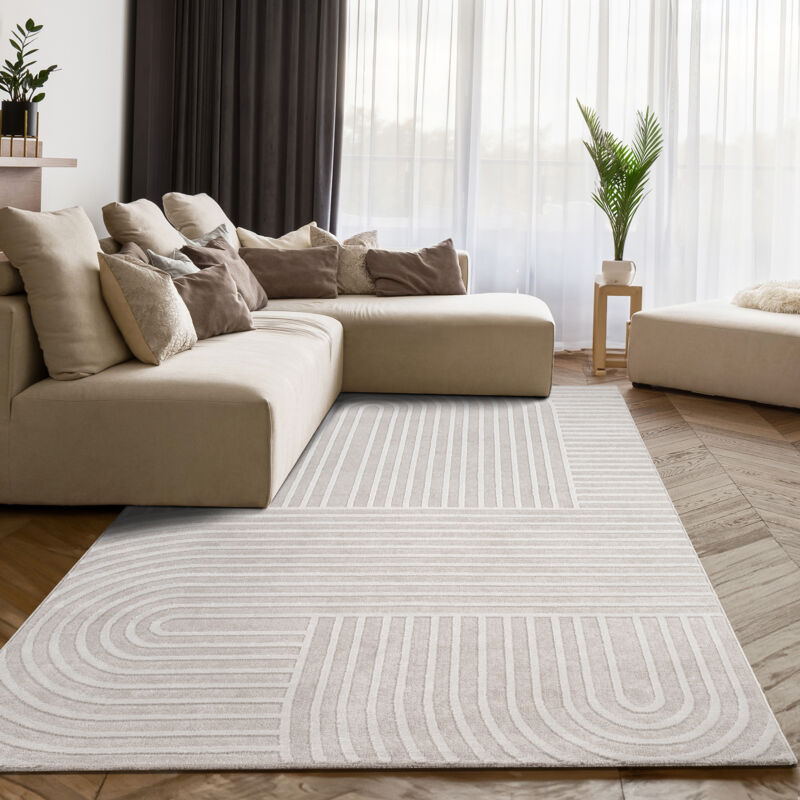 foto del prodotto tappeto soggiorno camera da letto pelo corto scandi motivo arcobaleno boho crema 160x220 cm paco home