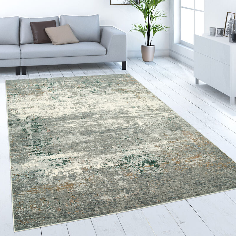 foto del prodotto tappeto soggiorno pelo corto vintage astratto effetto cemento grigio crema 80x150 cm paco home