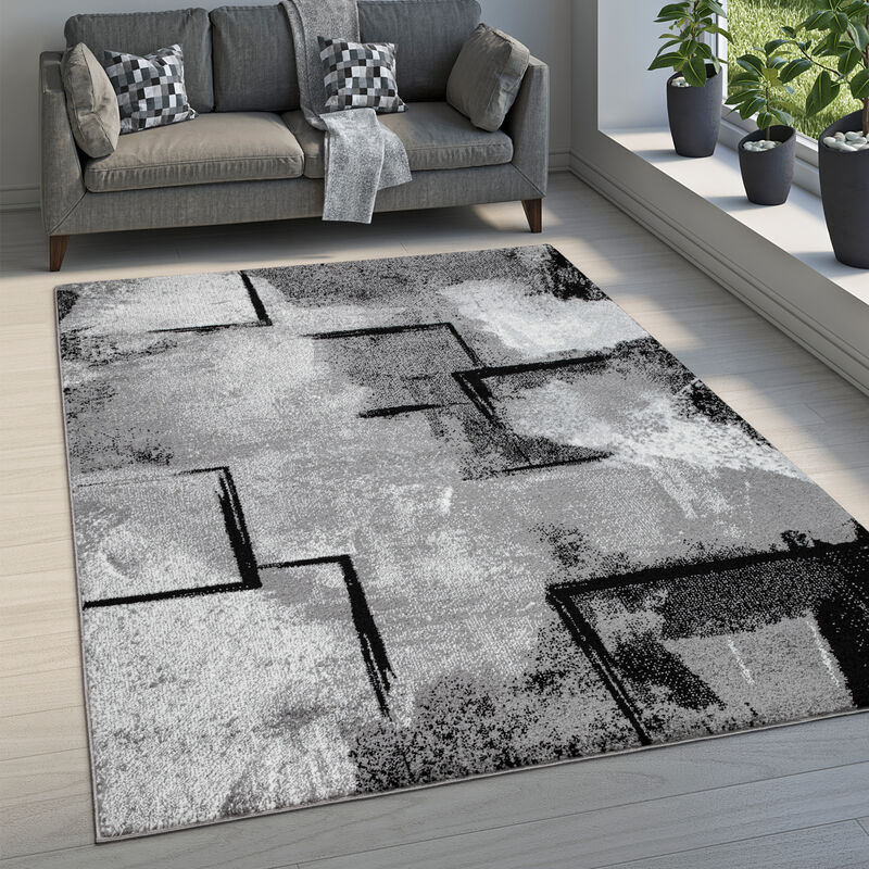 foto del prodotto tappeto soggiorno pelo corto vintage moderno astratto geometrico grigio 200x290 cm paco home