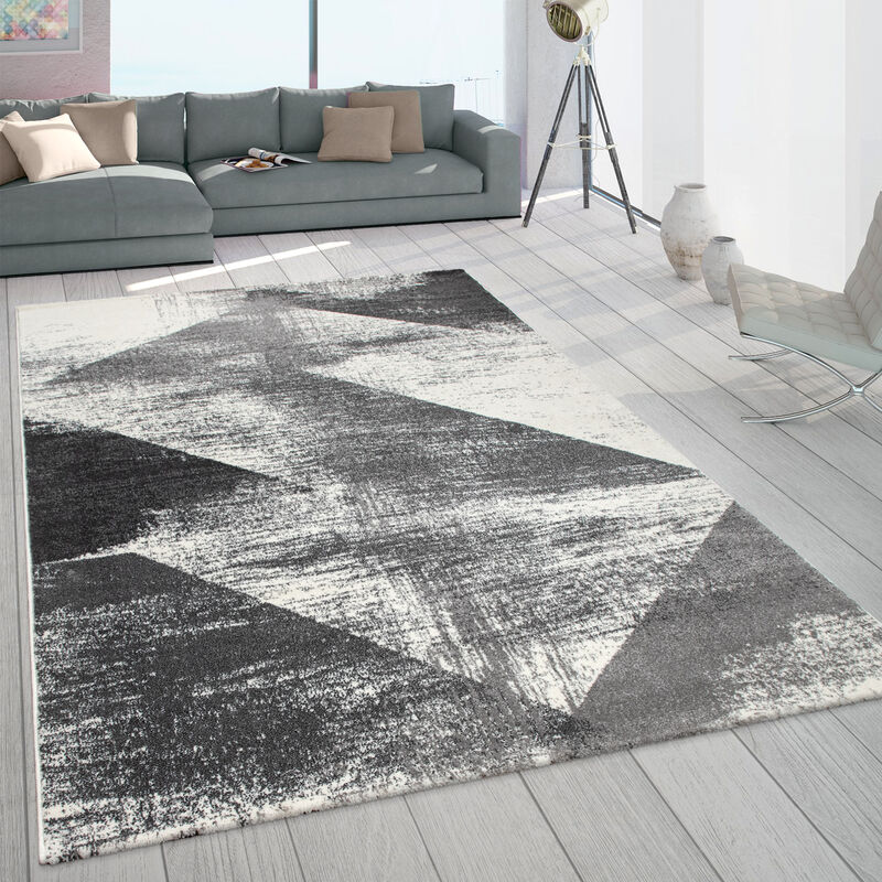 foto del prodotto tappeto soggiorno pelo corto vintage pastello astratto moderno grigio crema 60x100 cm paco home