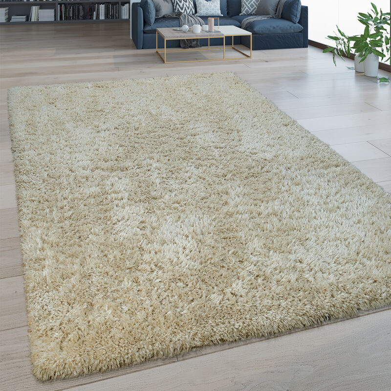 foto del prodotto tappeto soggiorno pelo lungo lavabile shaggy effetto flokati tinta unita beige 120x160 cm paco home