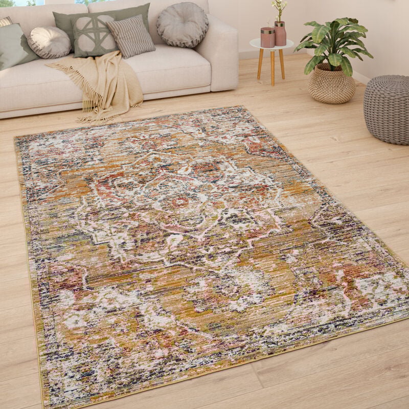 foto del prodotto tappeto soggiorno tappeto salotto pelo corto vintage pastello moderno orientale 120x170 cm, giallo 4 paco home