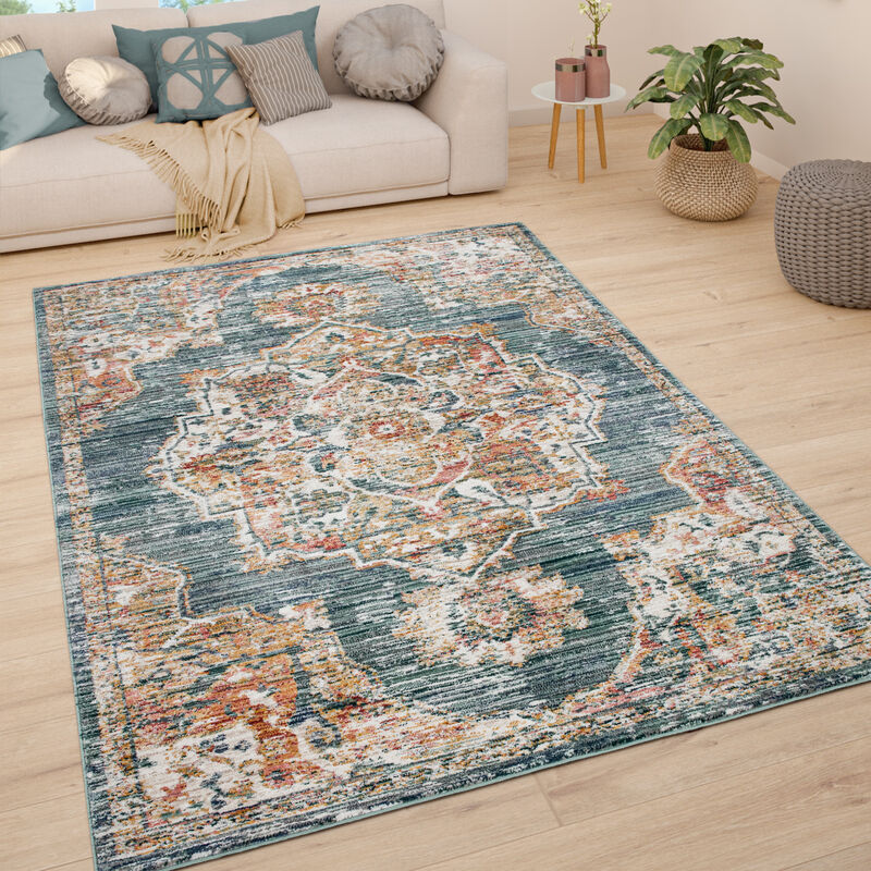 foto del prodotto tappeto soggiorno tappeto salotto pelo corto vintage pastello moderno orientale 120x170 cm, turchese paco home