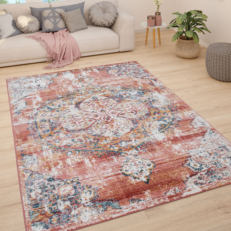 foto del prodotto tappeto soggiorno tappeto salotto pelo corto vintage pastello moderno orientale rosso, 200 cm tondo paco home