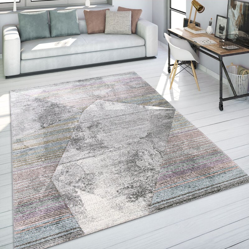 foto del prodotto tappeto soggiorno vintage tappeto pelo corto geometrico righe grigio beige 60x110 cm paco home