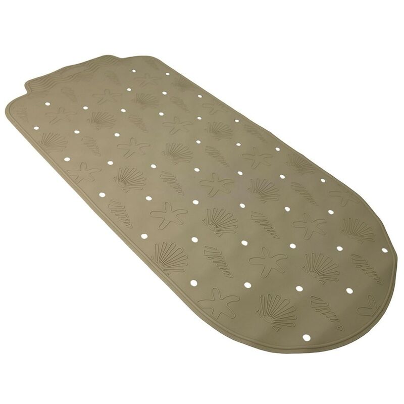 foto del prodotto tappeto tappetino con fondo ventose antiscivolo per vasca da bagno beige prodotto interamente in italia con plastica profumata