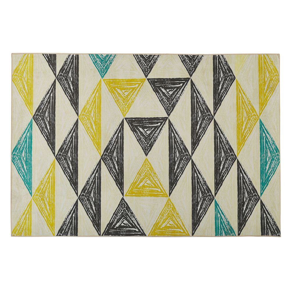 foto del prodotto tappeto tappetino grigio e giallo stampato motivo geometrico 140 x 200 cm a pelo corto