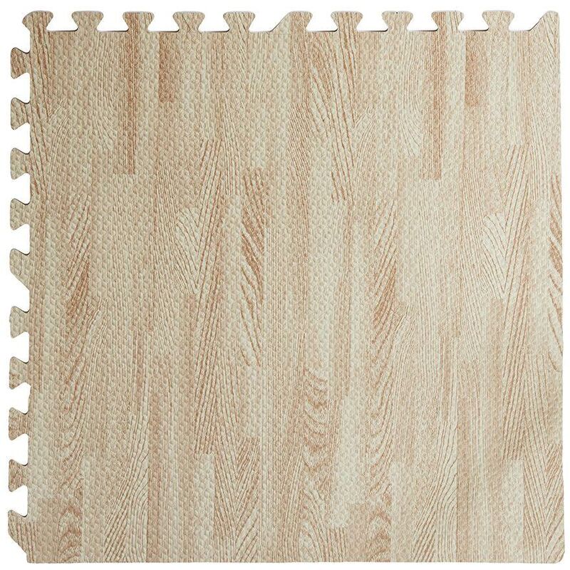 foto del prodotto tappeto tappetino mattonella puzzle morbido bianco effetto legno 60x60x1 cm per bambini 4 pz
