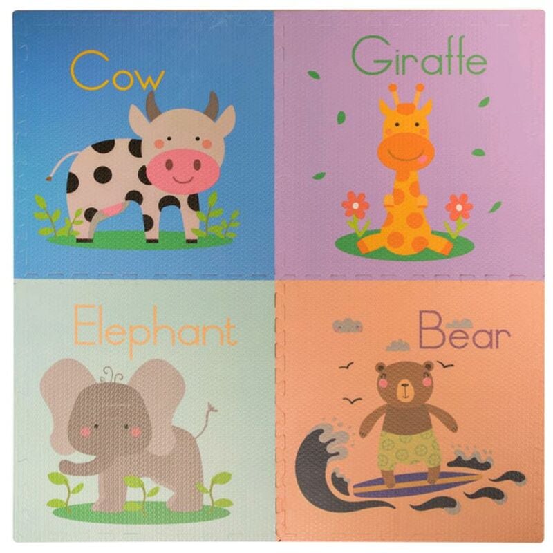 foto del prodotto tappeto tappetino mattonella puzzle morbido orso 60x60x1 cm per bambini 4 pz