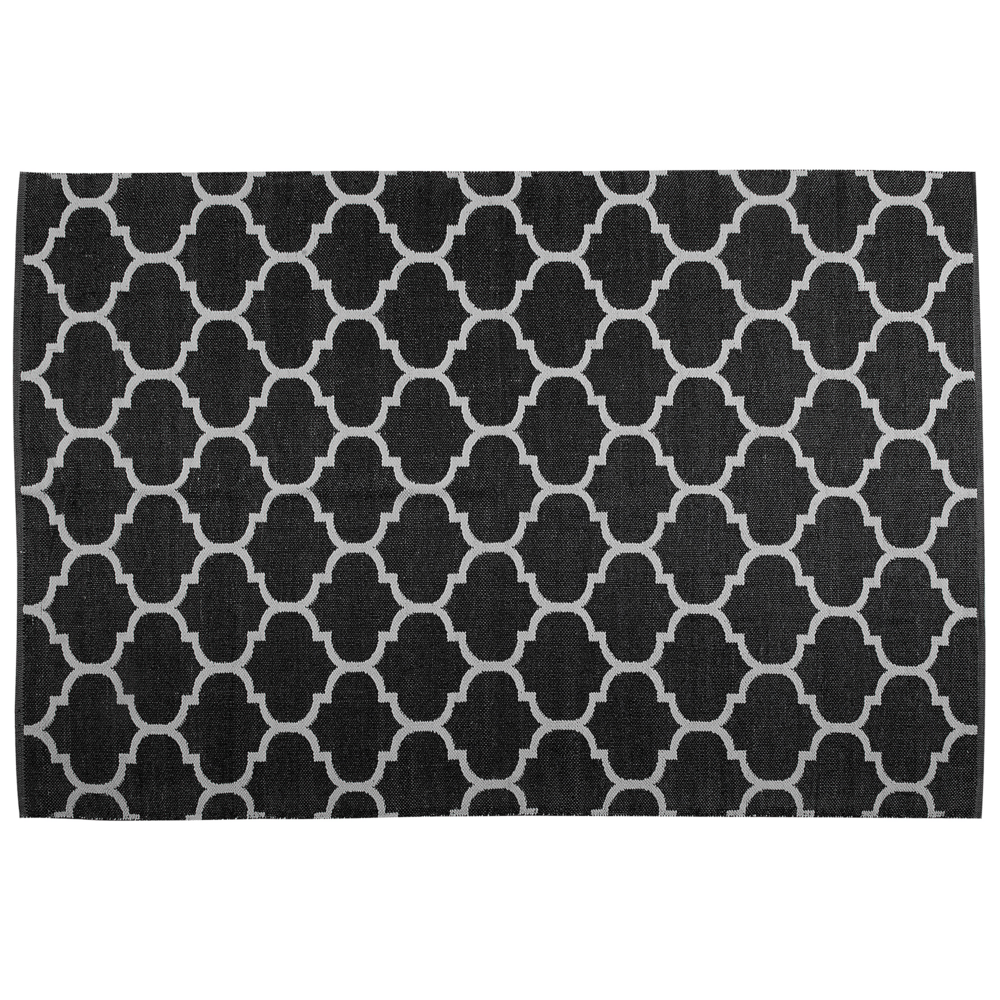 foto del prodotto tappeto tappetino moquette bianco e nero reversibile materiale sintetico esterno e interno motivo quadrifoglio rettangolare 140 x 200 cm
