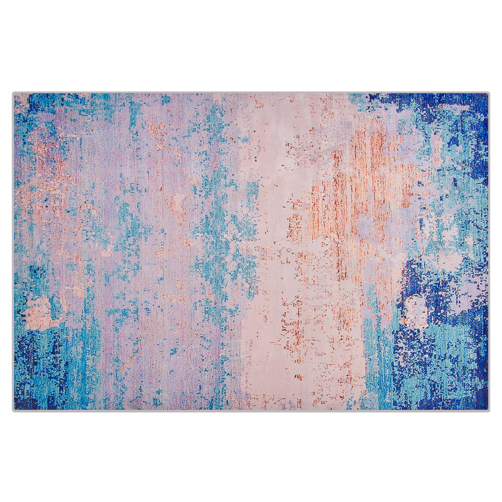 foto del prodotto tappeto tappetino moquette tessuto in poliestere blu motivo astratto invecchiato fondo rivestito in gomma 160 x 230 cm