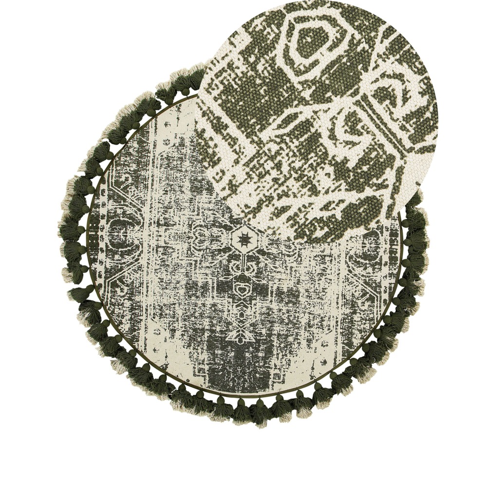 foto del prodotto tappeto tappetino panna cotone rotondo vintage soggiorno 120 cm
