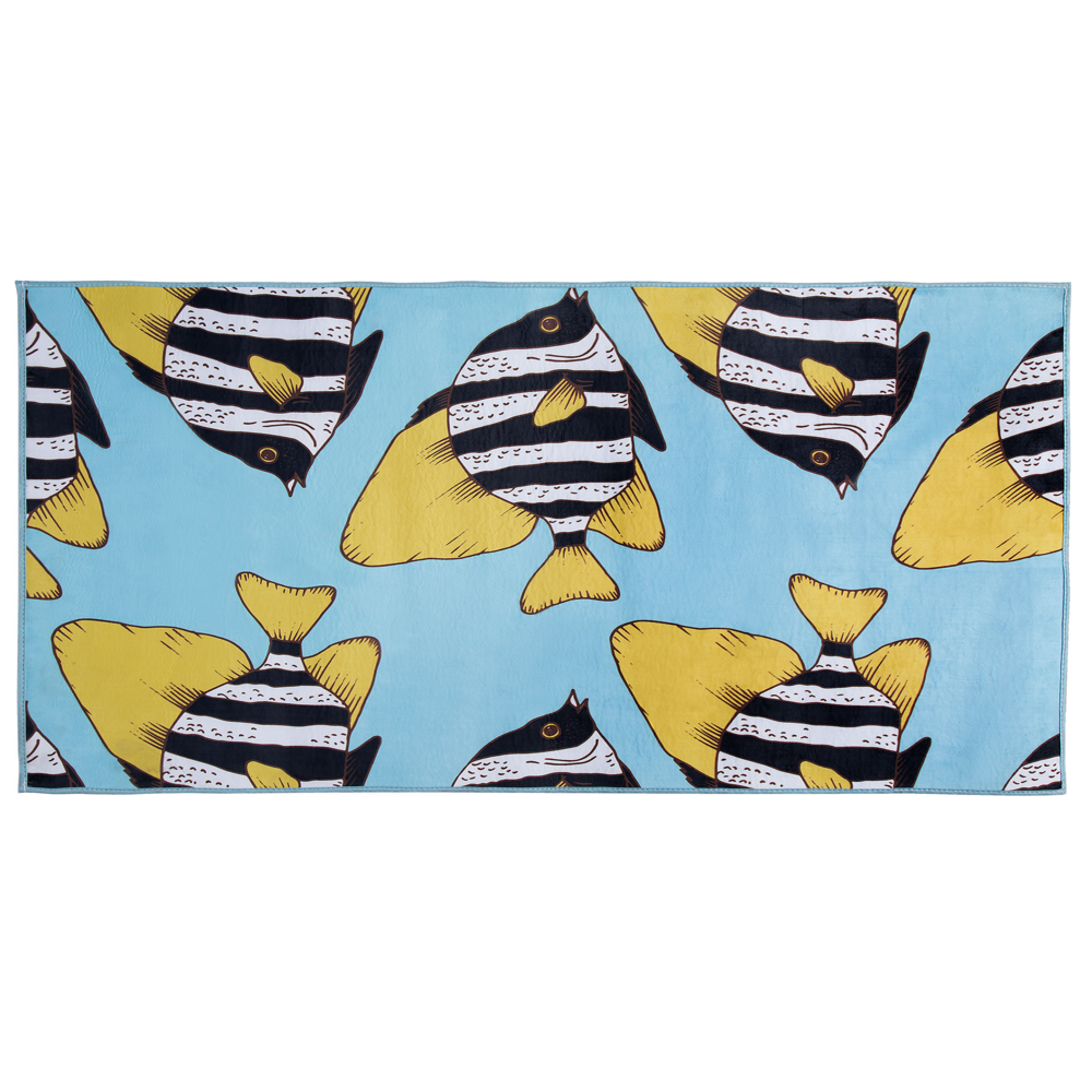 foto del prodotto tappeto tappetino pesci stampato verde e giallo 80 x 140 cm a pelo corto per bambini