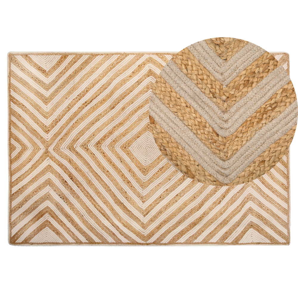 foto del prodotto tappeto tappetino tappeto beige cotone iuta motivo geometrico 140 x 200 cm rustic boho