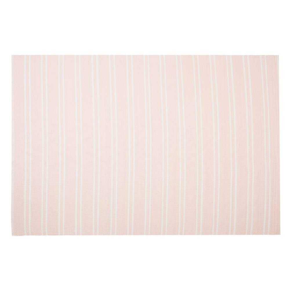 foto del prodotto tappeto tappetino tappeto rosa reversibile materiale sintetico esterno e interno bianco righe rettangolare 140 x 200 cm
