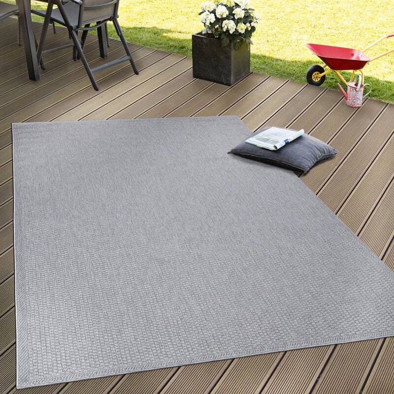 foto del prodotto tappeto tessitura piatta esterno e interno tappeti terrazze look naturale grigio 140x200 cm paco home
