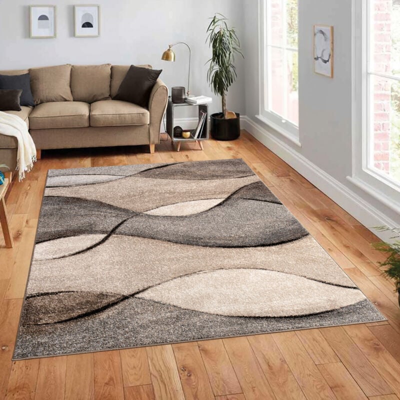 foto del prodotto tappeto tessuto moderno pregiato motivo ondulato screziato grigio beige crema 200x290 cm paco home