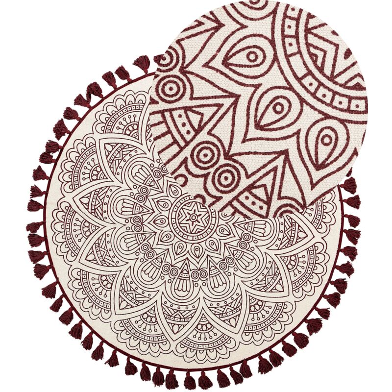 foto del prodotto tappeto tondo in cotone rosso crema 120 cm ayakli
