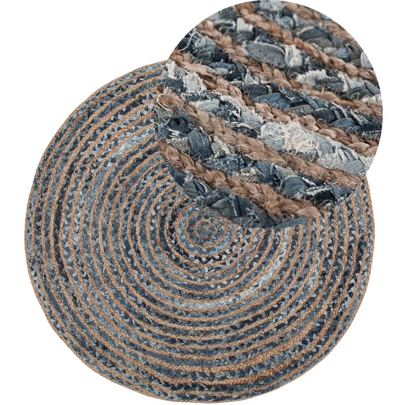 foto del prodotto tappeto tondo in iuta e cotone blu beige 120 cm maslak