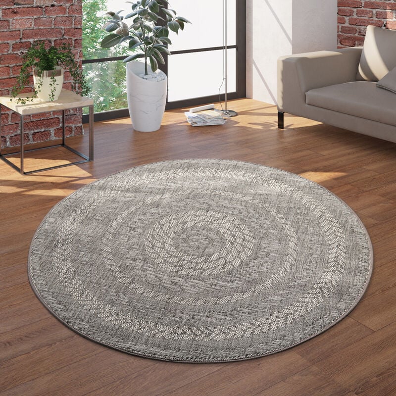 foto del prodotto tappeto tondo per interni ed esterni, piatto, effetto sisal, scandinavo, grigio 120 cm tondo paco home