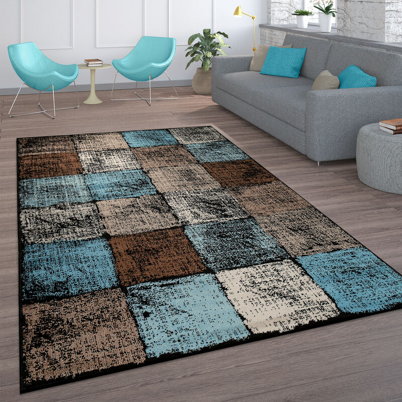 foto del prodotto tappeto vintage a pelo corto per soggiorno, marocchino, rombi, turchese marrone 80x150 cm, marrone paco home