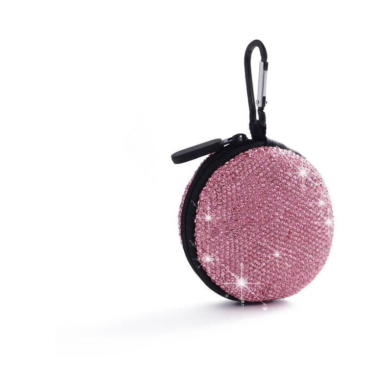 foto del prodotto tappi per le orecchie, piccola valigia, strass brillanti, custodia portatile per auricolari con moschettone