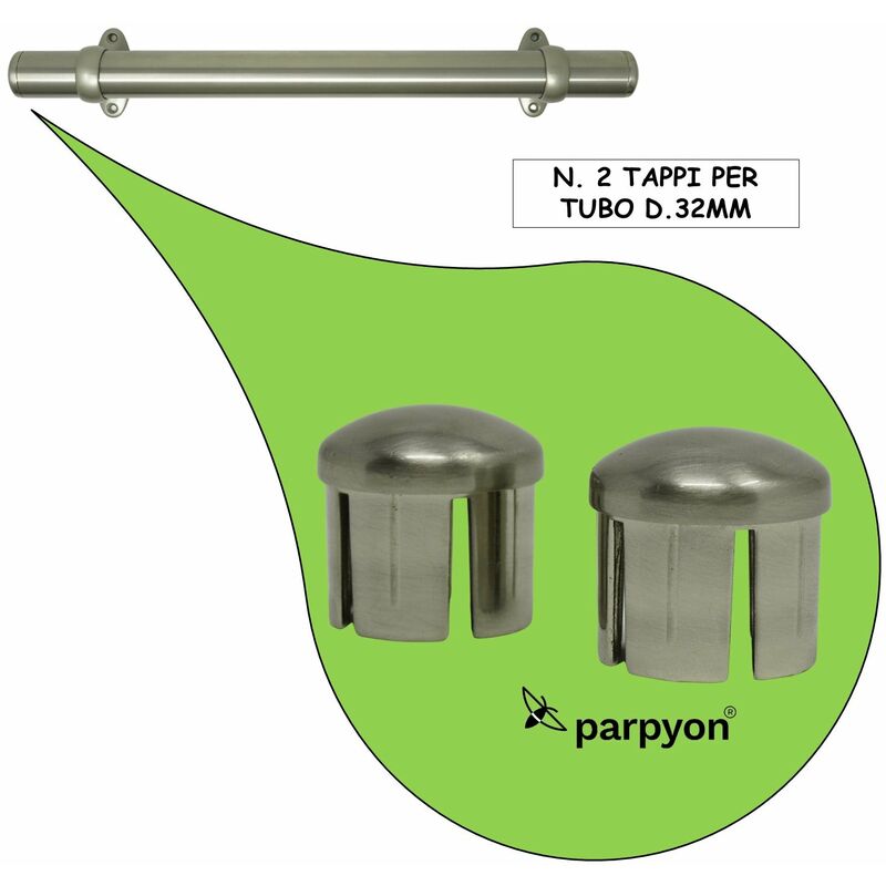 foto del prodotto tappi per tubo corrimano 2pz tappo finale tubo 32mm acciaio satinato