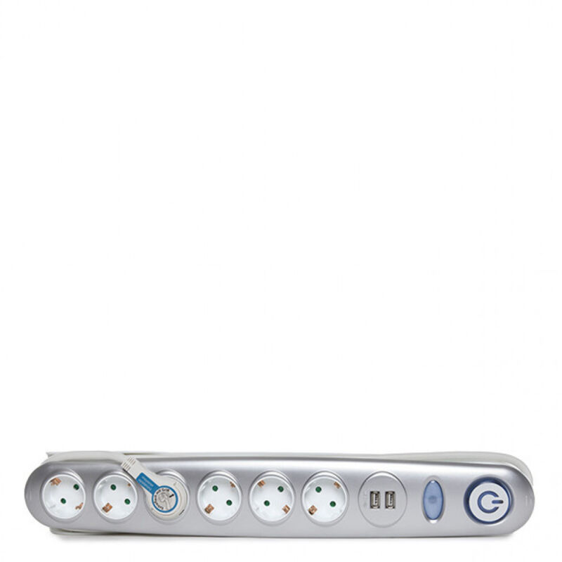 foto del prodotto tappo 6 x presa di corrente interruttore luminoso 2 x usb caricabatterie 2100 ma 5v ip20 bianco argento