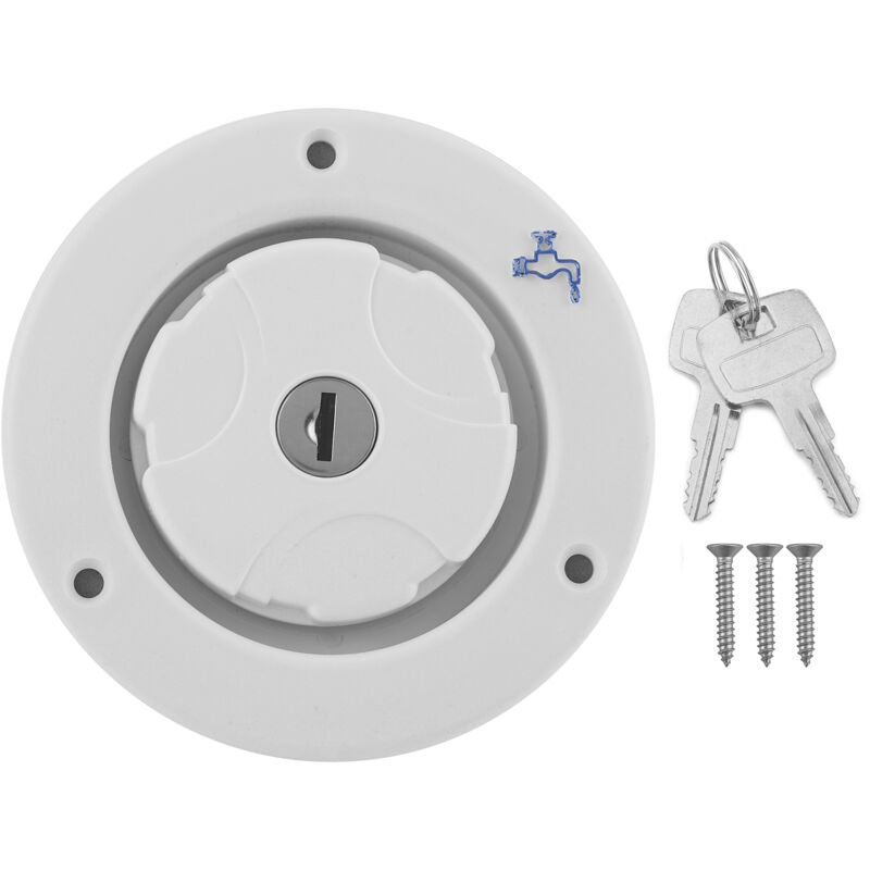 foto del prodotto tappo di riempimento a tenuta stagna con ingresso acqua dolce a gravità con 2 chiavi, bianco per camper, roulotte e camper (bianco)
