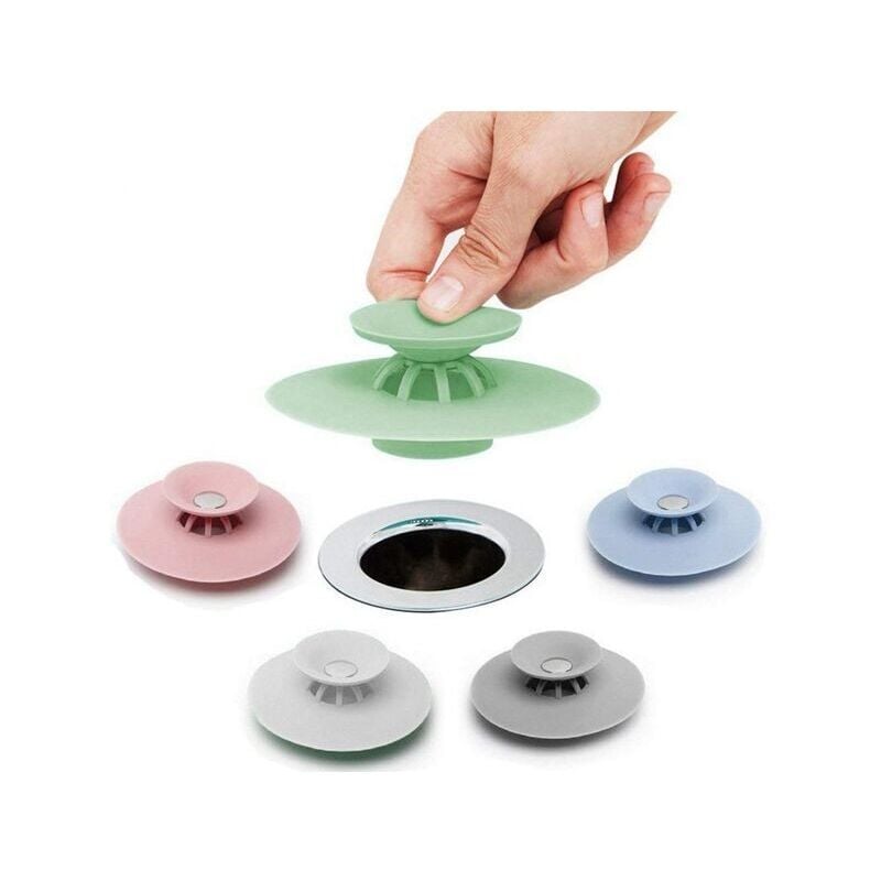foto del prodotto tappo di scarico in silicone da 5 pezzi per vasca da bagno, lavandino