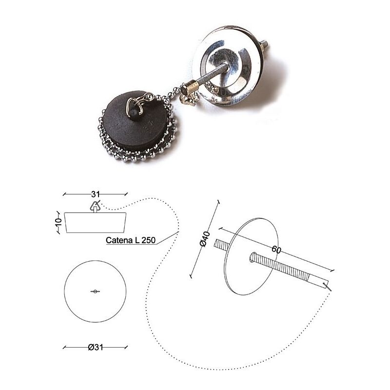 foto del prodotto tappo in gomma nera d.31 con catena l.250 mm 410500gn31