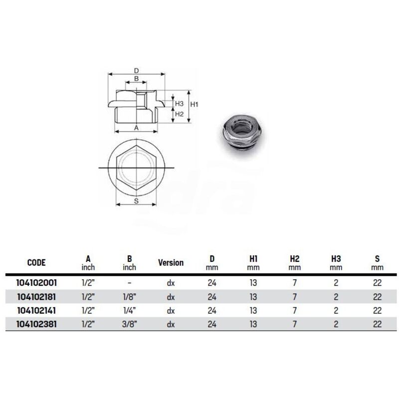foto del prodotto tappo in ottone cromato serie 1 2 con flangia 28 filetto con tenuta o-ring - misura 1 2 x 3 8 dx 104102381