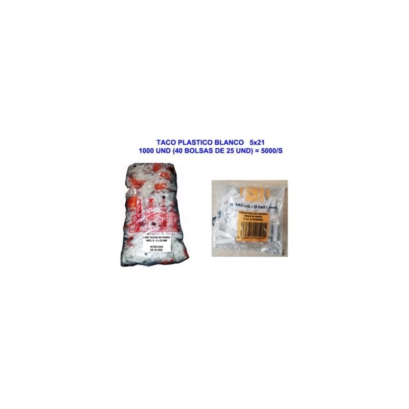 foto del prodotto tappo in plastica bianca 5x21 1000 unit 40 sacchetti da 25 unit 5000 s