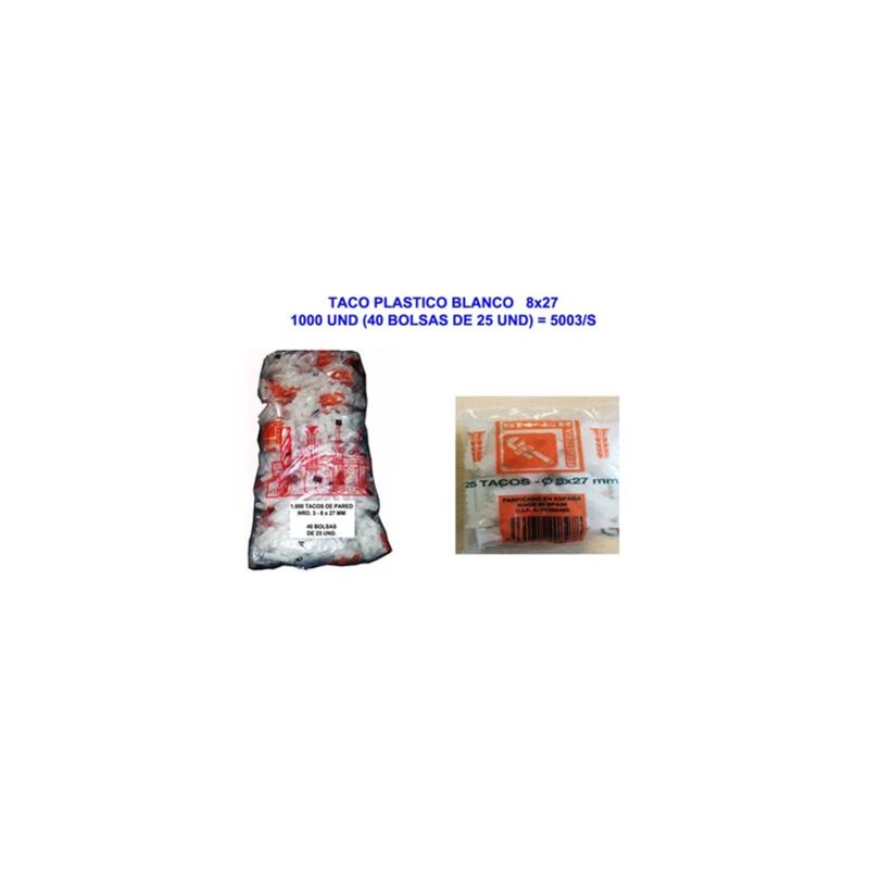 foto del prodotto tappo in plastica bianca 8x27 1000 unit 40 sacchetti da 25 unit 5003 s