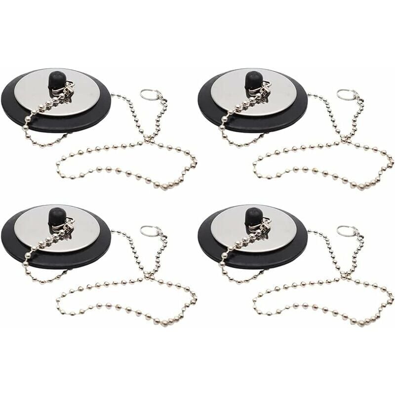 foto del prodotto tappo per lavandino con catena copri scarico in gomma accessori per lavandino del bagno con catena 4 tappi per scarico in gomma con catena, per