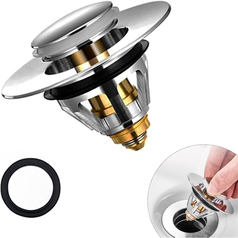 foto del prodotto tappo per lavandino, filtro universale anti intasamento e anti odore per capelli, tappo di scarico in acciaio inox per lavello da cucina e vasca da