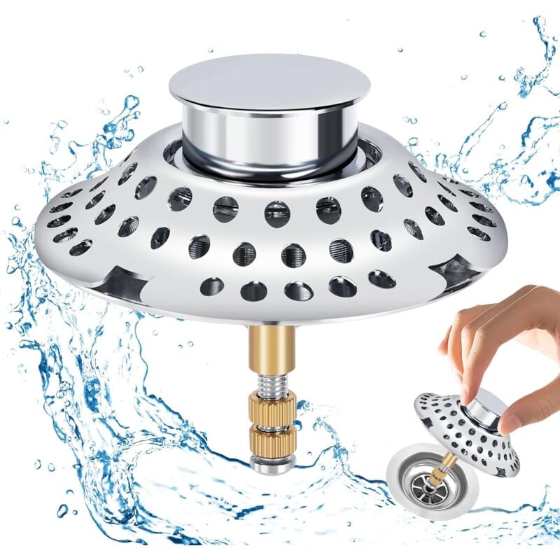 foto del prodotto tappo per vasca da bagno 2 in 1 con filtro per capelli, filtro di scarico, acchiappa capelli, tappo per vasca da bagno regolabile in altezza,
