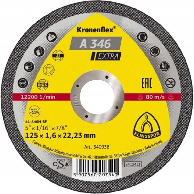 foto del prodotto tarcza do ci cia metalu 125mm x 1,6mm x 22,2mm a346 ex klingspor