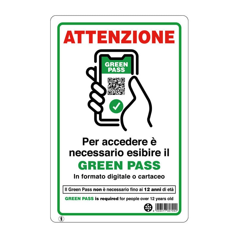 foto del prodotto targa 20x30 esibire green pass. prezzo per 1 pezzo.