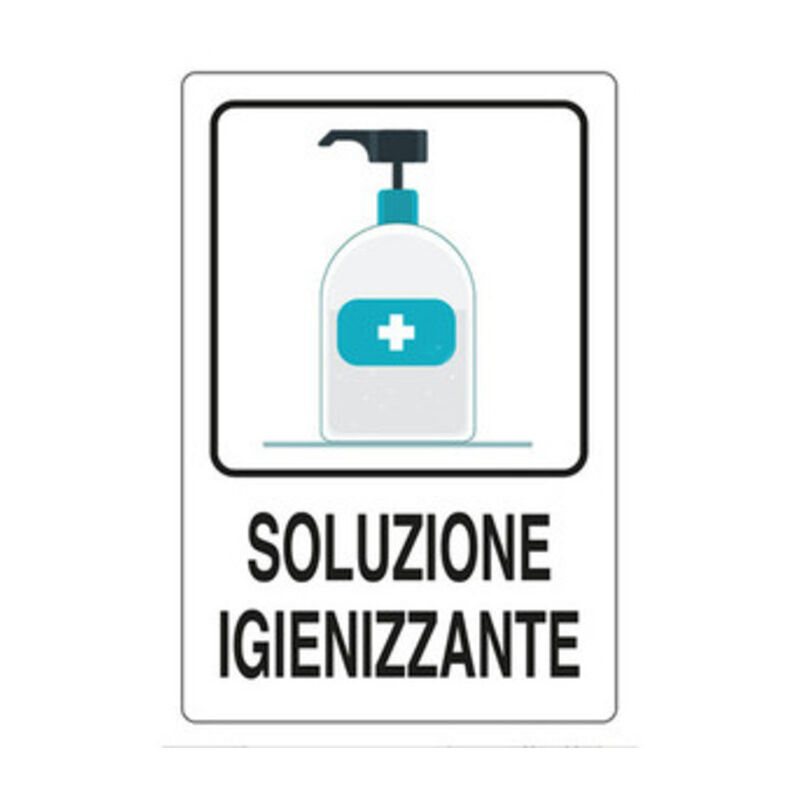 foto del prodotto targa adesiva 20x30 soluzione igienizzante . prezzo per 1 pezzo.