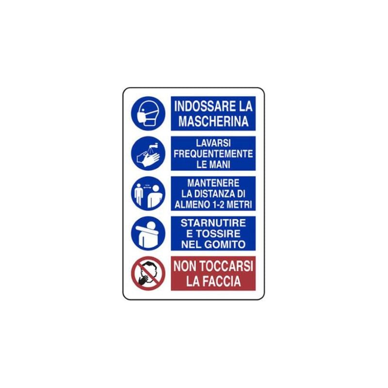 foto del prodotto targa indicazioni 20 x 30 cm mascherina lavaggio mano distanza di sicurezza cartello