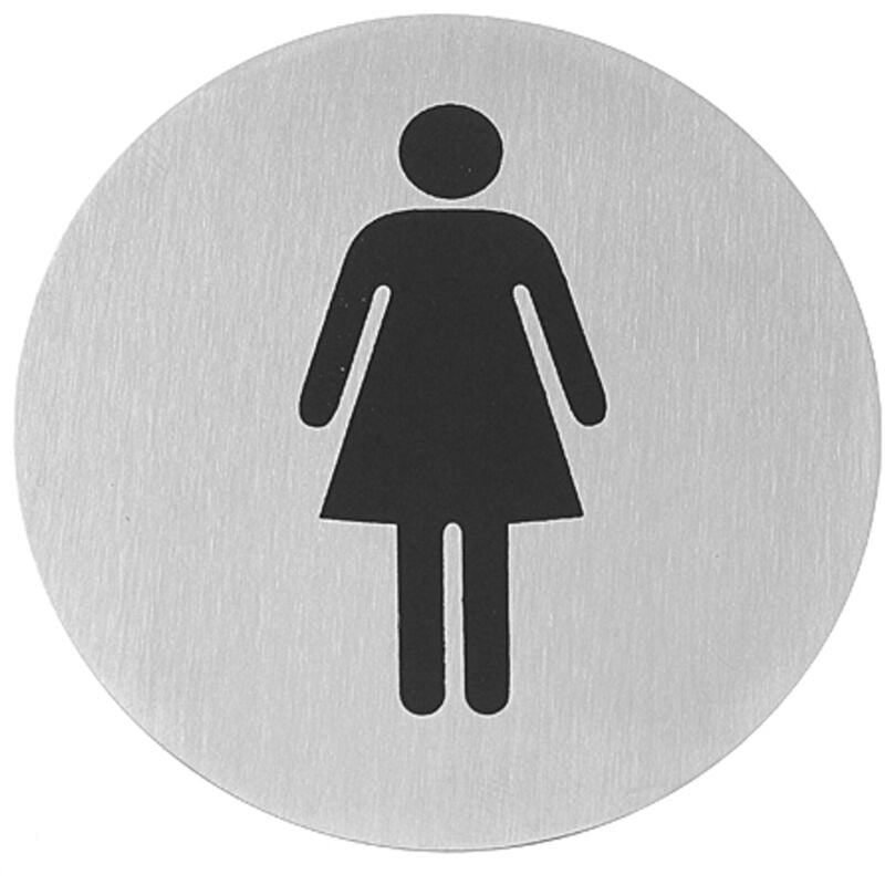 foto del prodotto targa informativa autoadesiva per porta wc donna, acciaio inox, diametro 75mm - hendi 663615