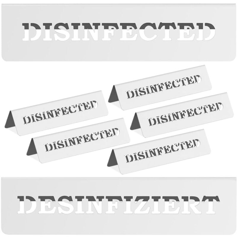 foto del prodotto targa informativa da tavolo in acciaio inox disinfettata desicurata 5 pz.