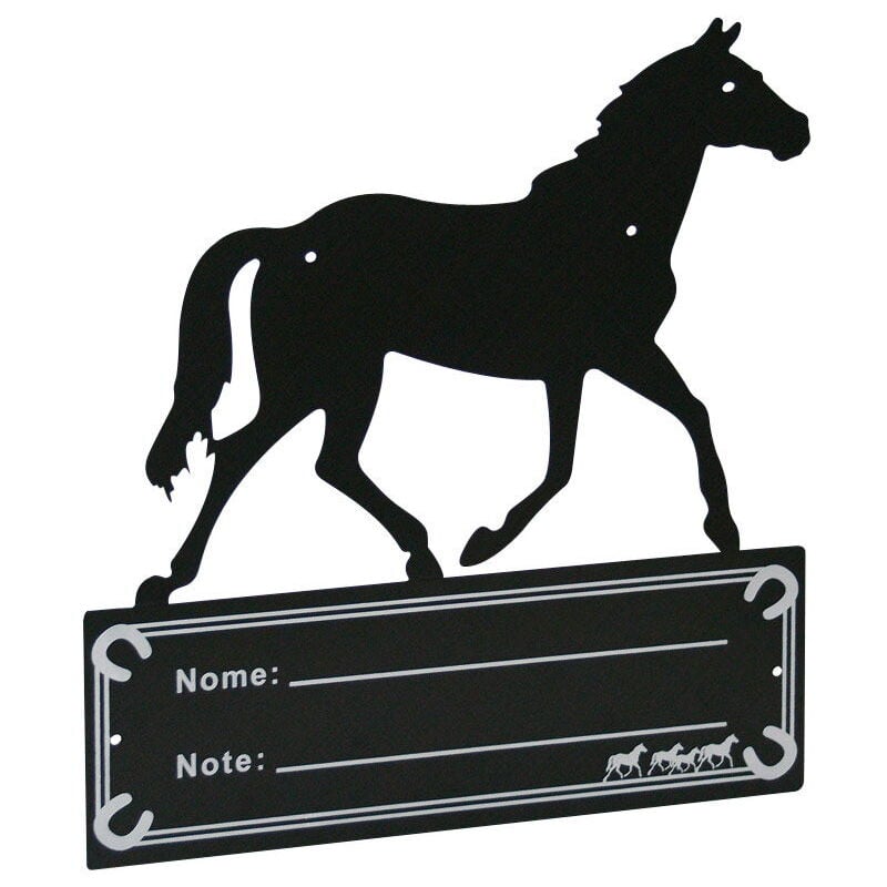 foto del prodotto targa portanome in metallo con il cavallo con scritte in italiano
