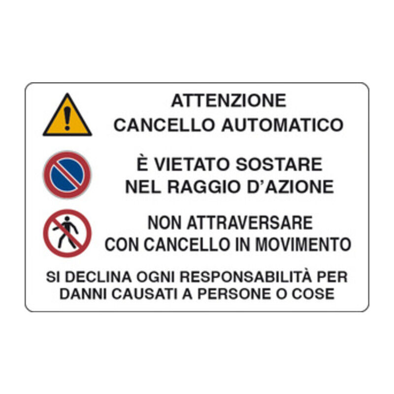 foto del prodotto targa segnaletica attenzione cancello automatico . prezzo per 1 pezzo.