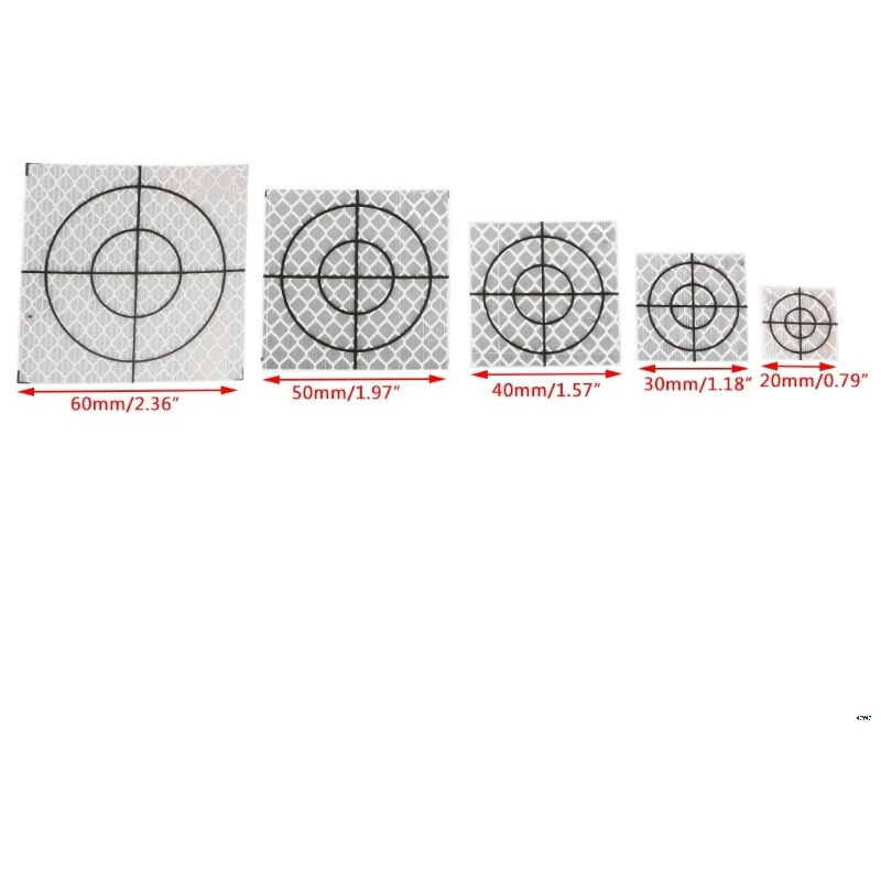 foto del prodotto target riflettenti rifrangenti adesivi 20 30 40 50 60mm con croce di mira 20 pezzi misura 30mm x 30mm